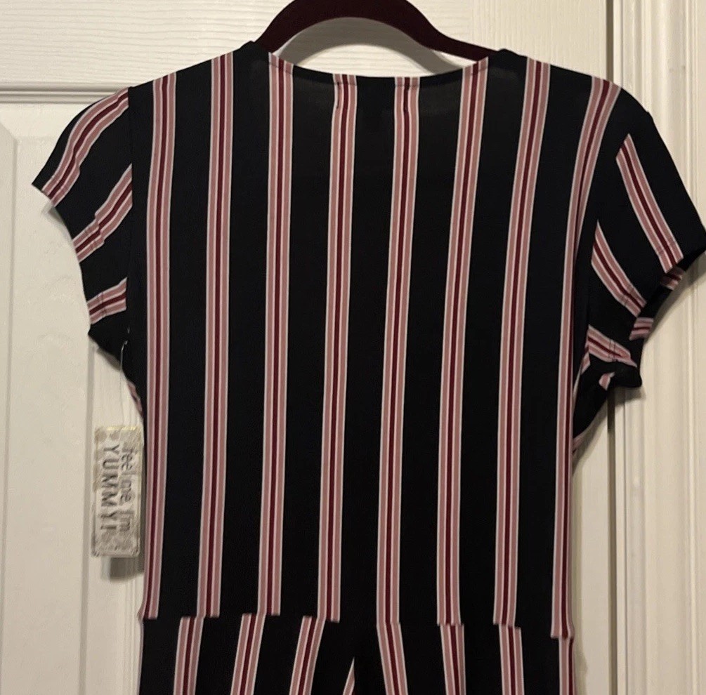 Derek Heart Black, Red, Pink Striped Jersey Knit Paintsuit Size M NWT