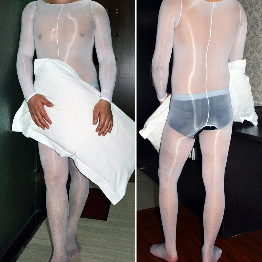Super Elastic Shiny Bodystocking Long Sleeve Bodysuit Sheer Nylon Tights Catsuit