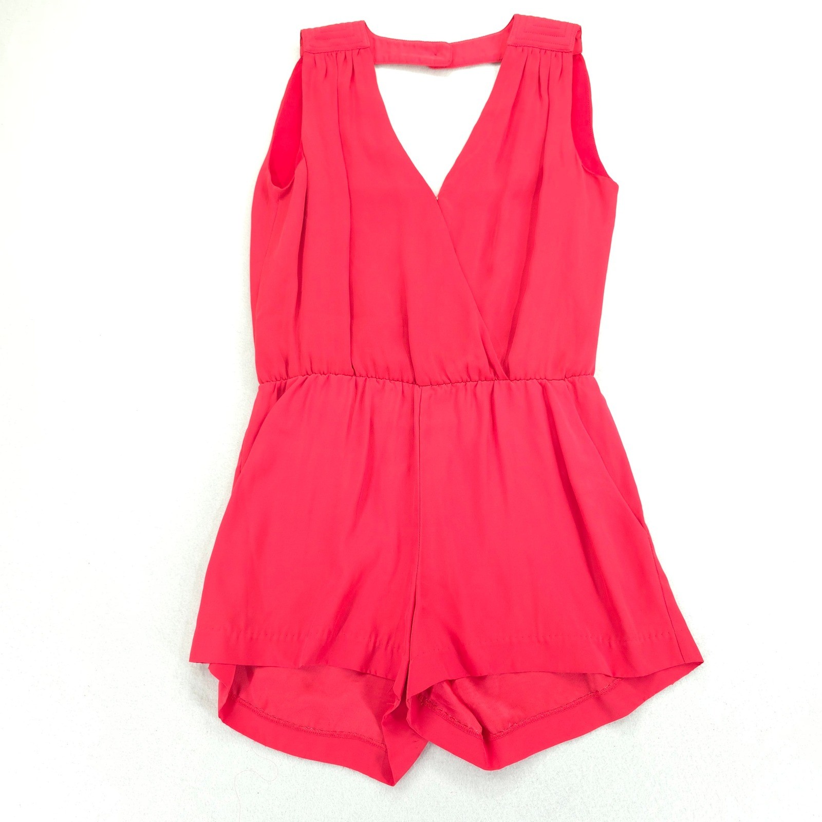 Parker Romper Womens XS Pink Silk V Neck Sleeveless Surplice Open Back