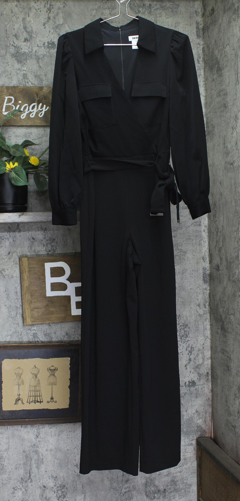 dKNY Belted Collared Tie Waist Jumpsuit DD3K284A Black 6