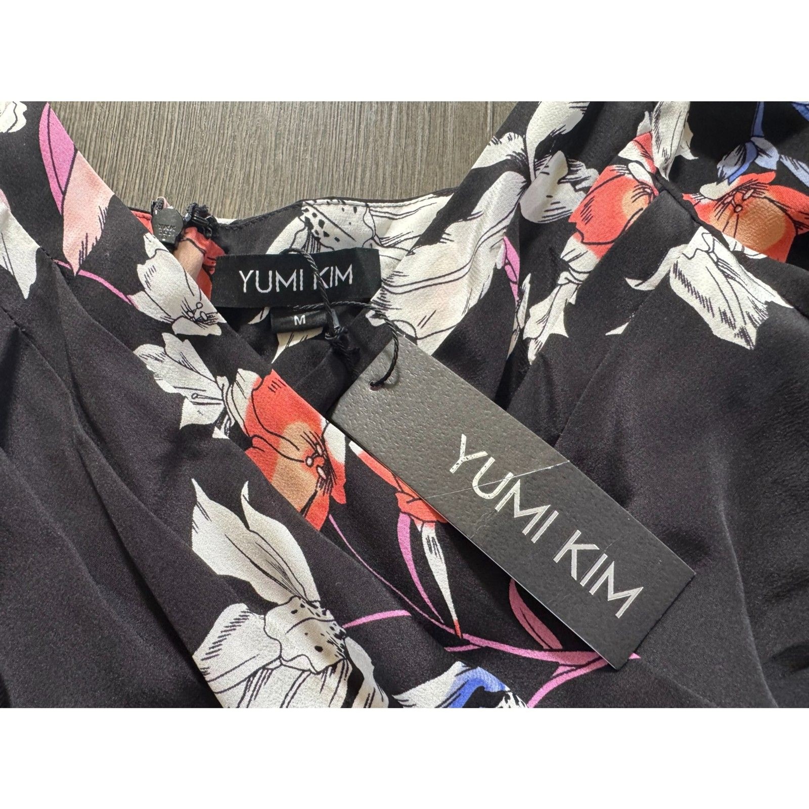 NEW w/Tags Yumi Kim Lady Luck Silk Romper Orchid Blush Black Floral Pink Tie M
