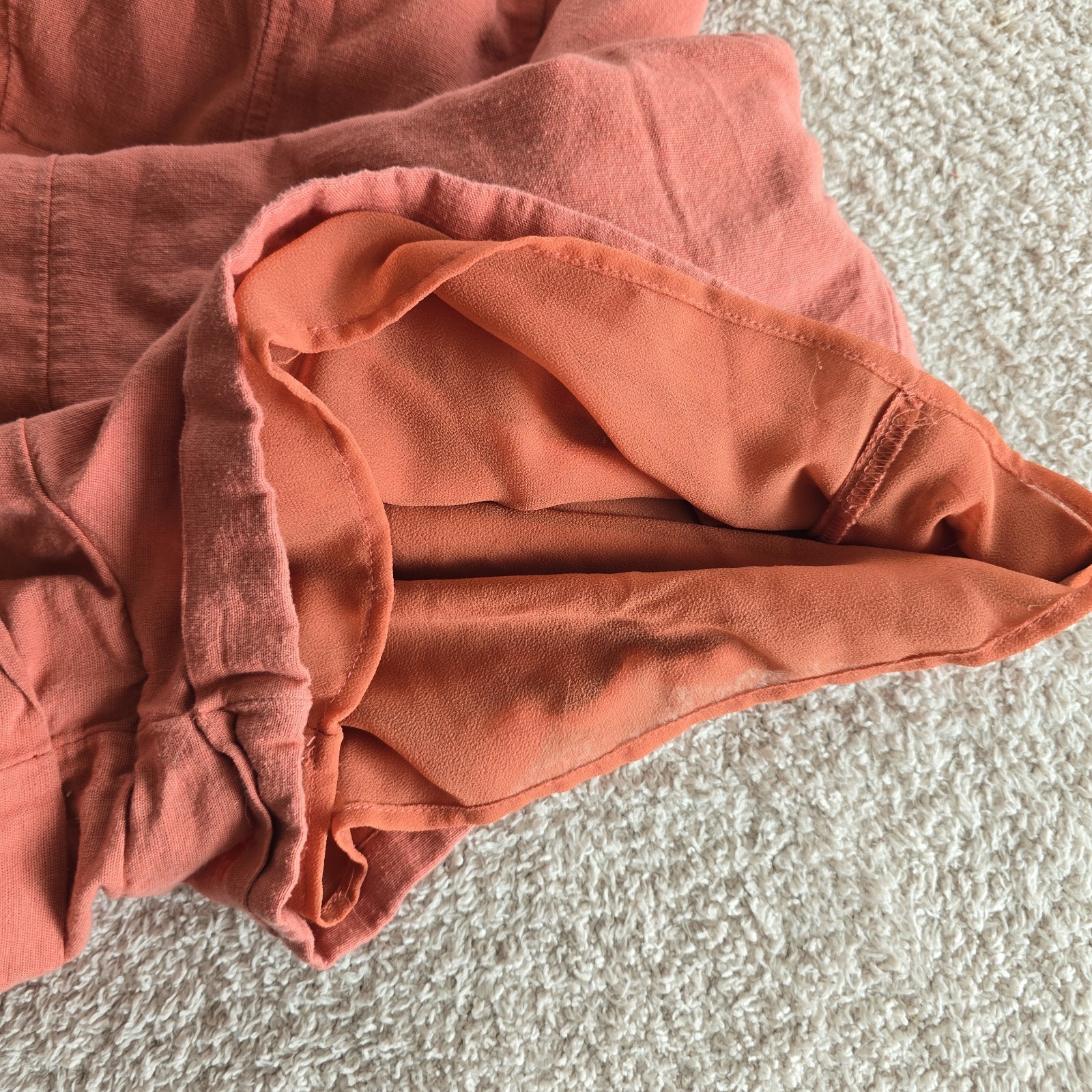 American Eagle Strappy Romper Coral Color Smocked Back Size M Cotton Linen Blend