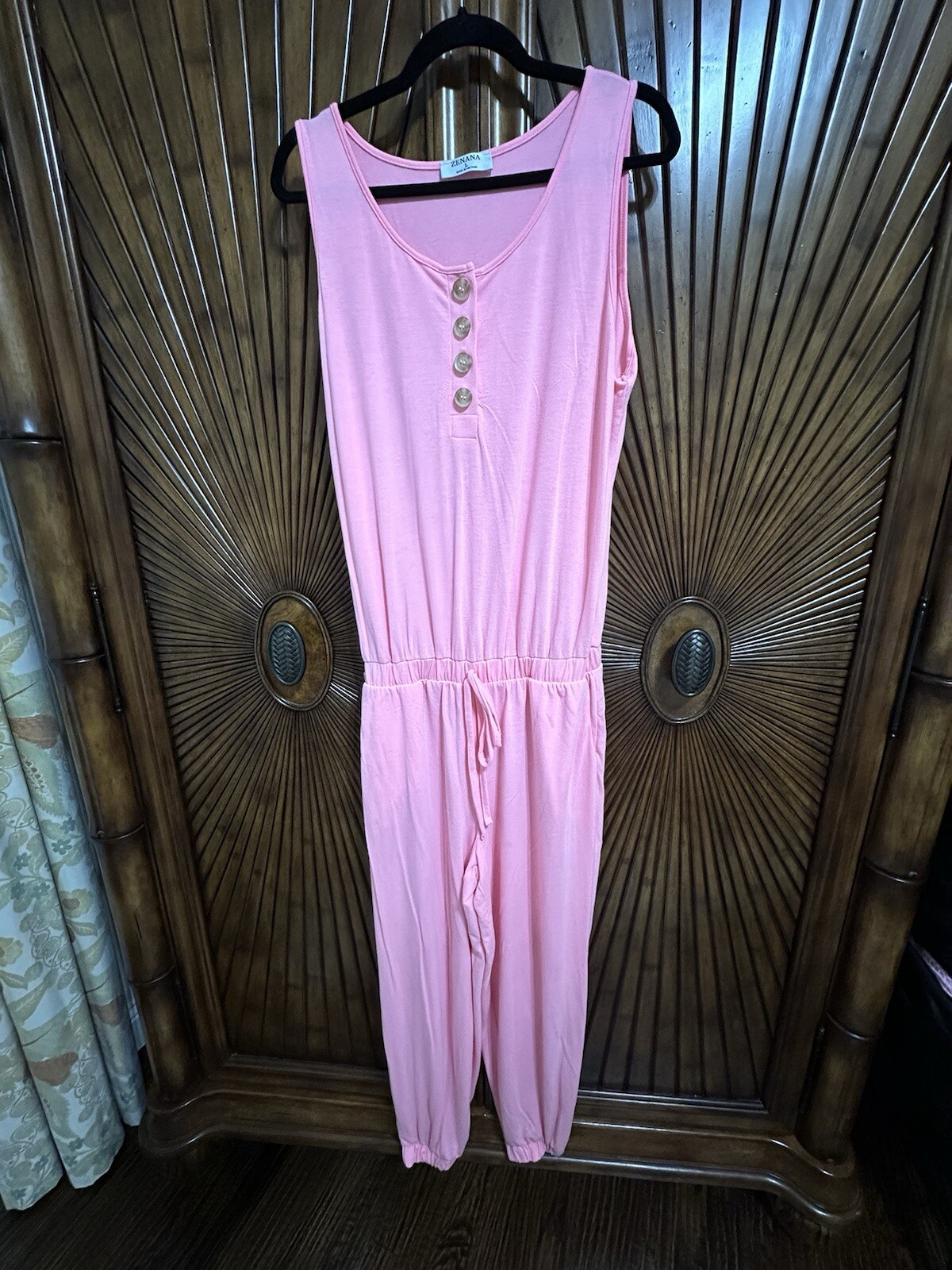 Zenana Size L Pink Sleeveless Jumpsuit Elastic Waist And Jogger Bottoms