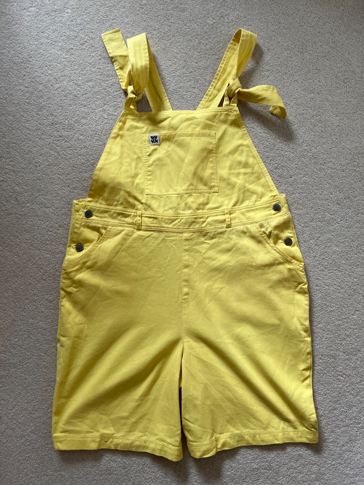 New Lucy & Yak timmy Dungarees Shorts size 12 yellow organic cotton