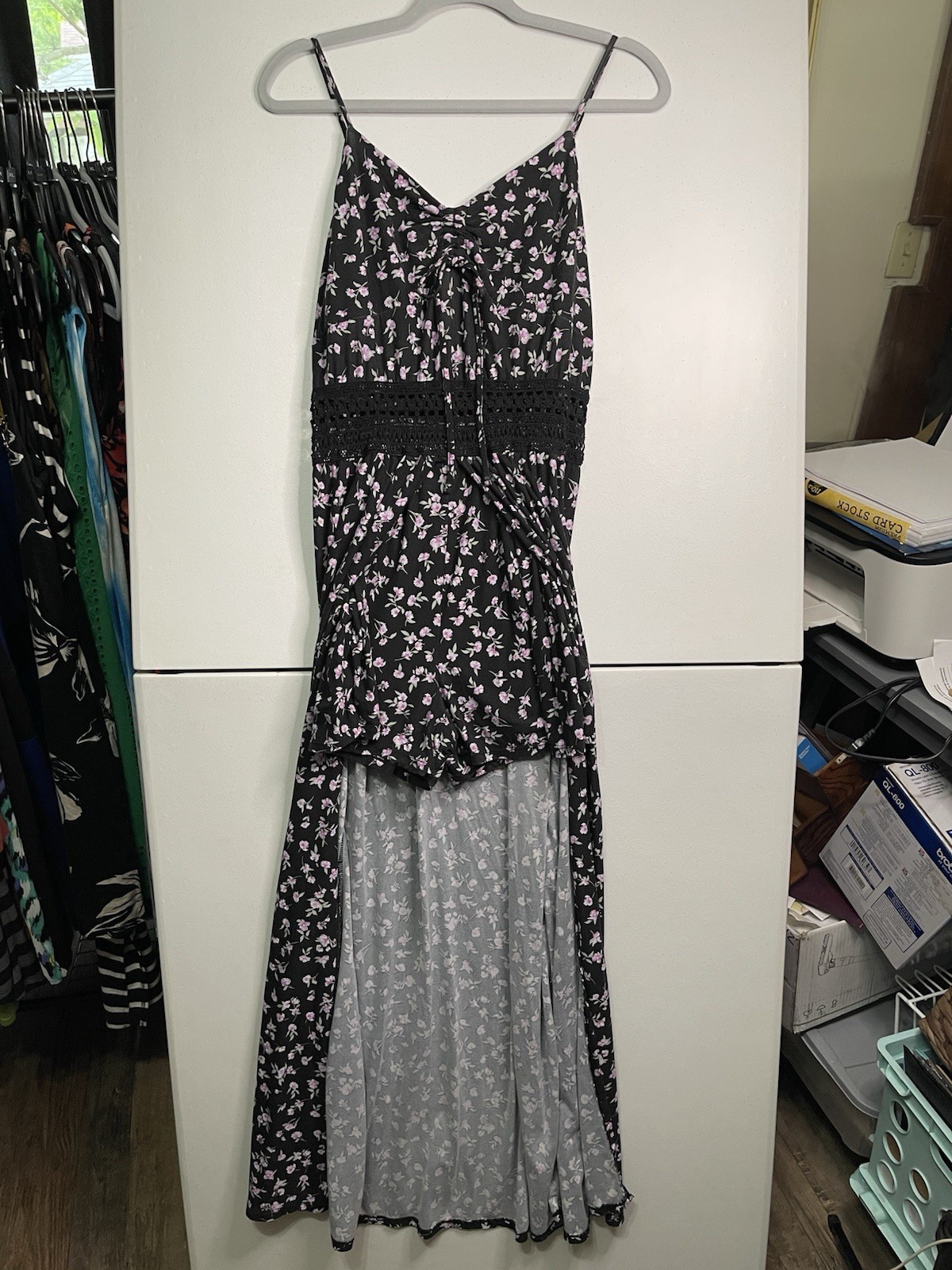 Romper Short Maxi Super Soft Jersey Knit Crochet Adjustable Straps & Chest EUC