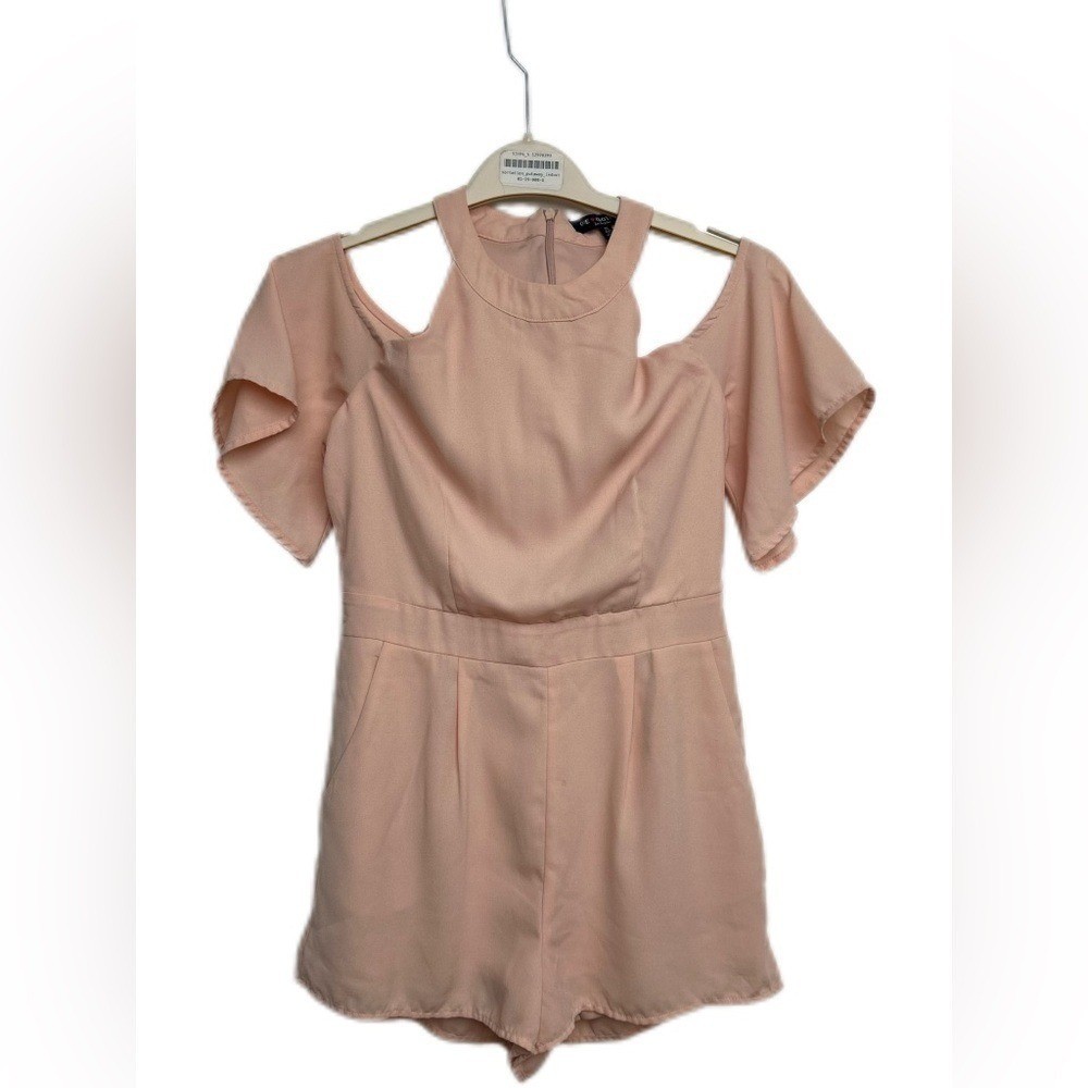 One Clothing Pink Cold Shoulder Romper Halter Neck Short Sleeve UR3926-QQ16 S