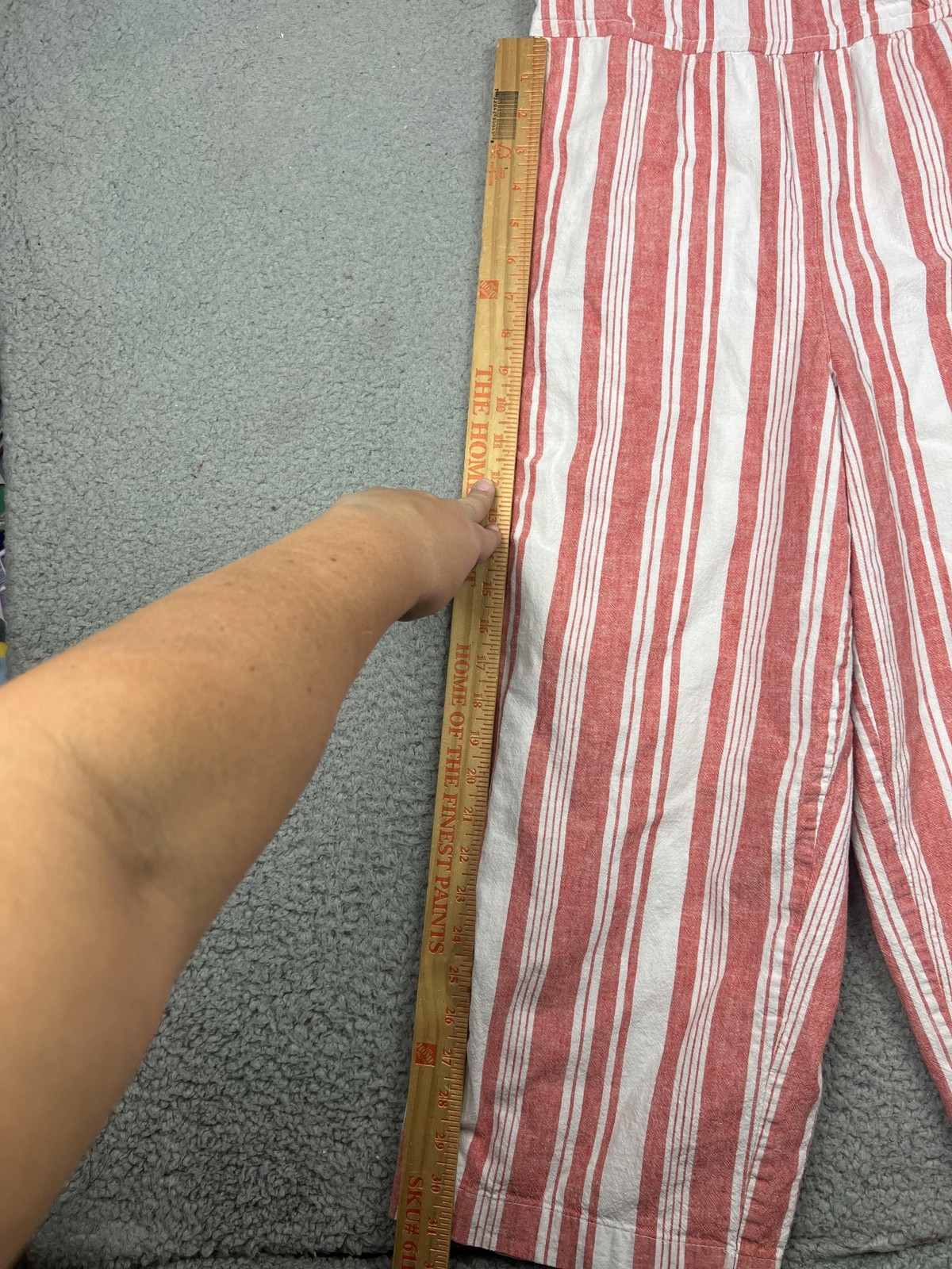 Old Navy Jumpsuit Womens Small Red White Stripe Linen Blend V Neck Wide Leg