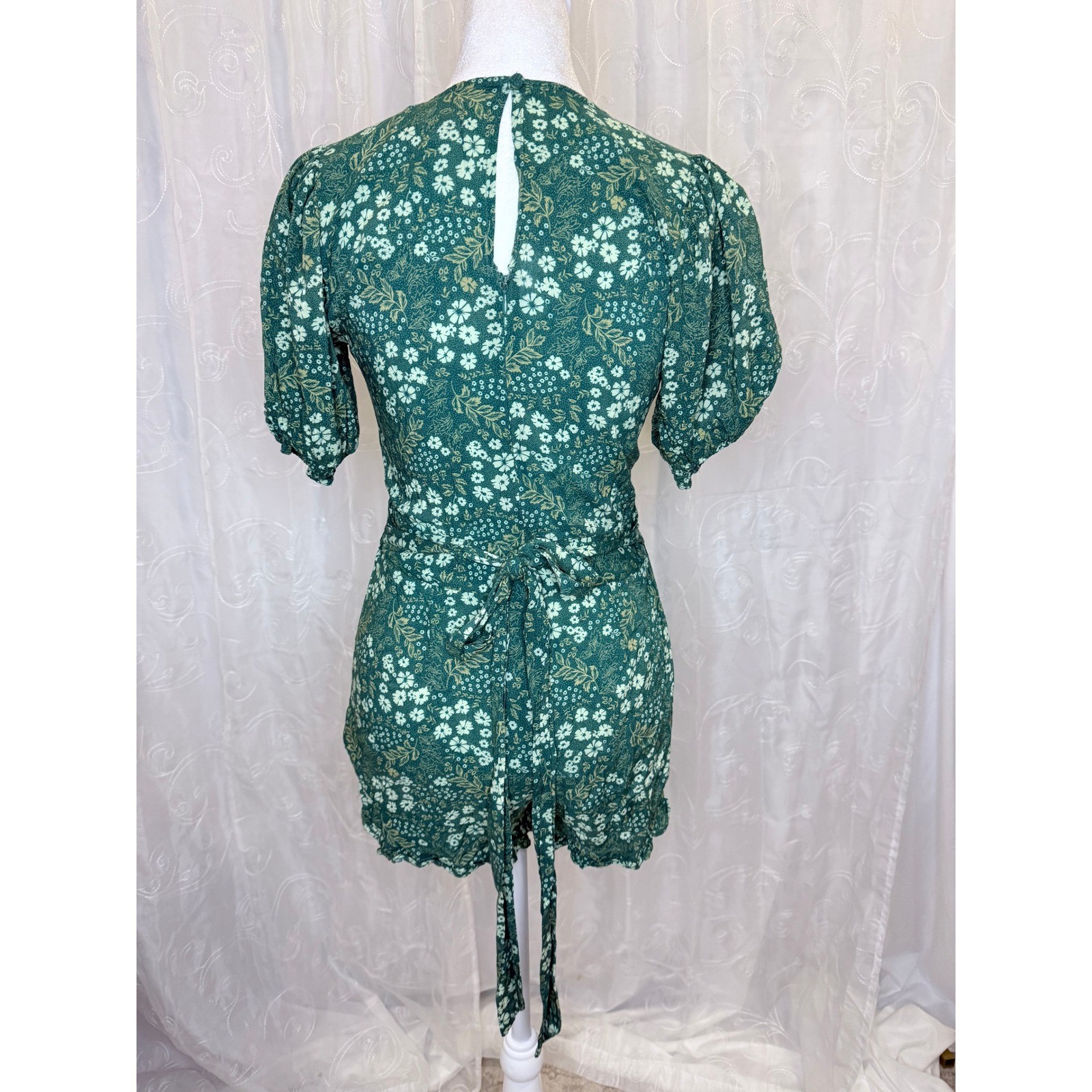 Urban Outfitters Green Floral Ruffle Hem Surplice Romper XS