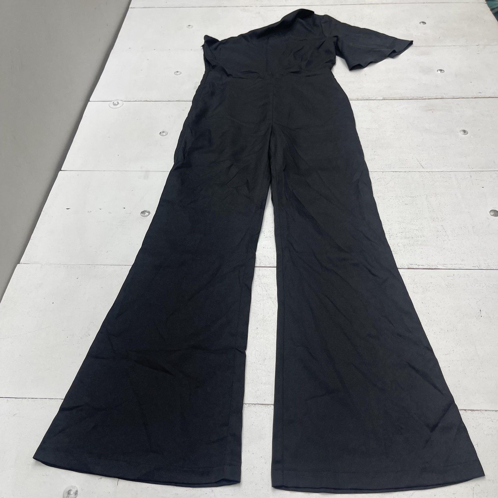 4SI3NNA Jumpsuit Womens L Black One Shoulder Wide Leg Party Cocktail Outfit