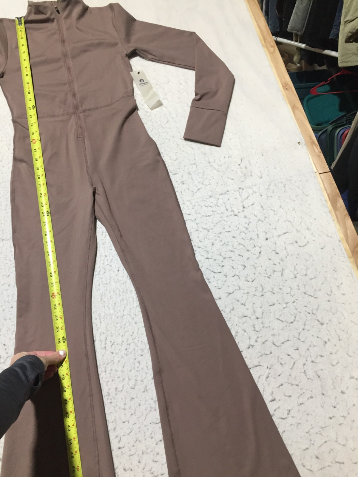 NEW Mono B Jumpsuit Womens M Medium Brown Long Sleeve Flared Leg 1/2 Zip Mock