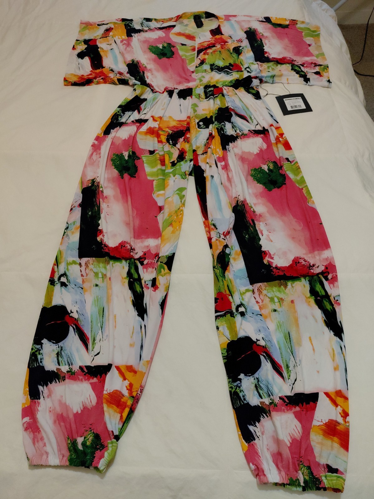 Norma Kamali Size L Multicolor Kimono Sleeve Jumpsuit Excellent Condition #100