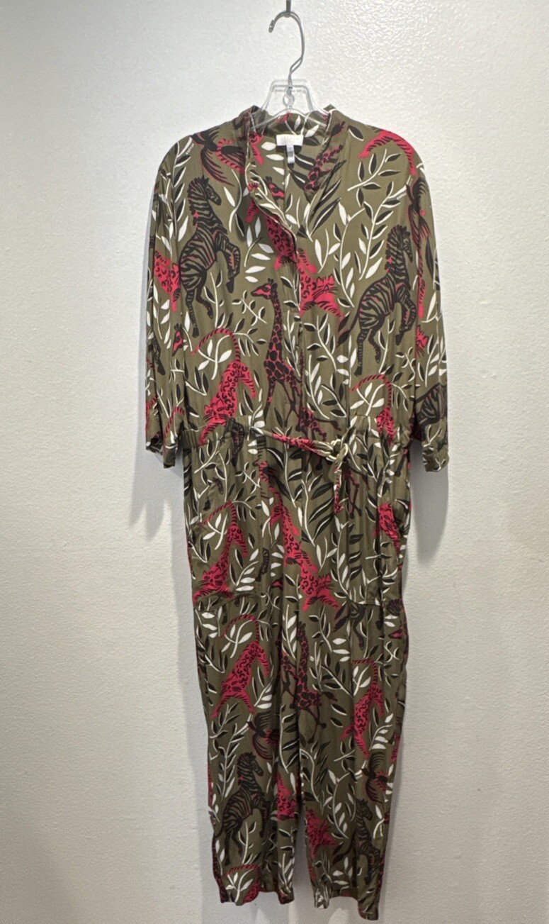 Escada Sport Belted Cropped Jumpsuit Size 40 Tiger Giraffe Silk Blend READ