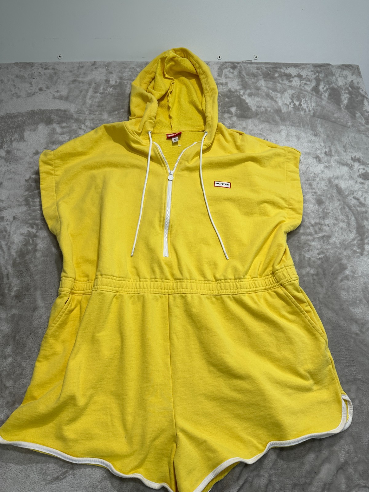 Hunter x Target Hooded Romper Womens 2X Yellow French Terry Jumpsuit Fleece Flaw