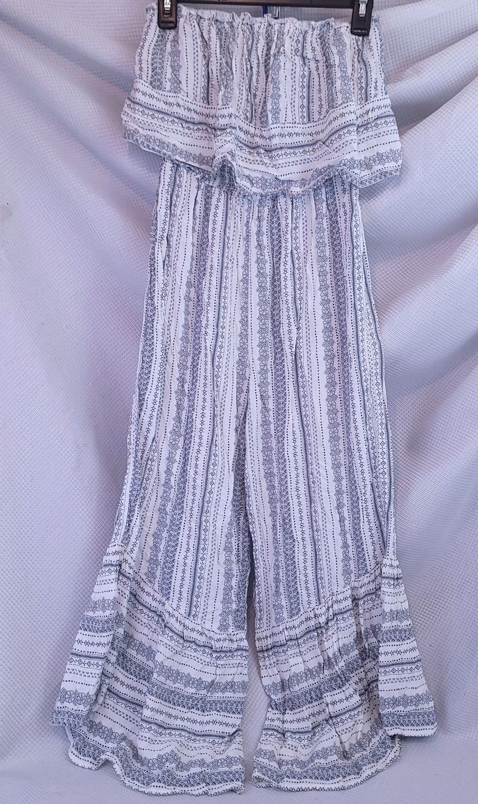 Japna Womens M White Floral Boho Festival 100% Rayon Jumpsuit Romper Prairie