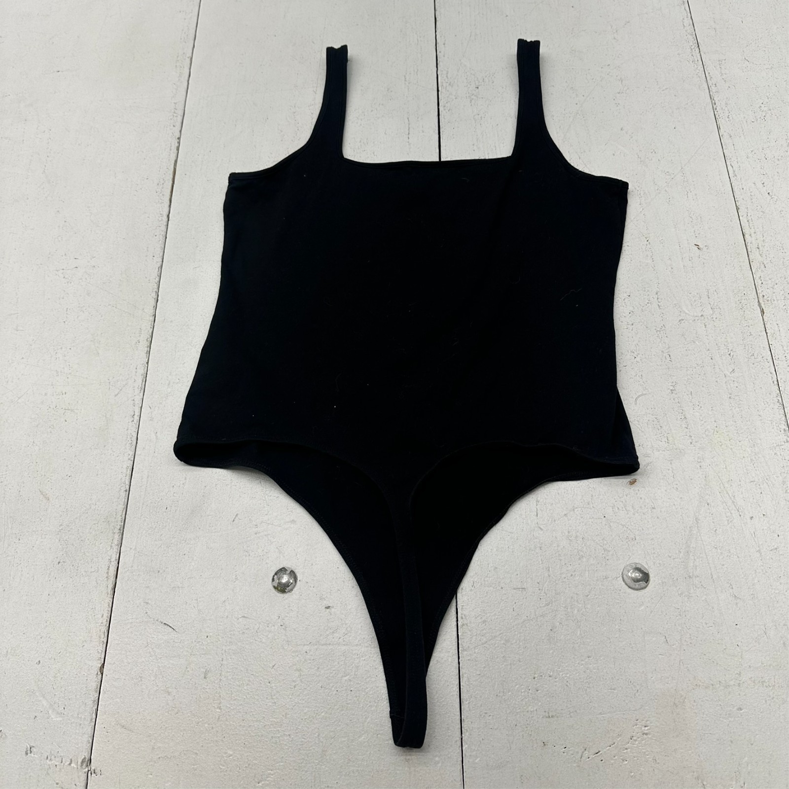 BP Solid Black Sleeveless Square Neck One Piece Thong Bodysuit Womens Size Large