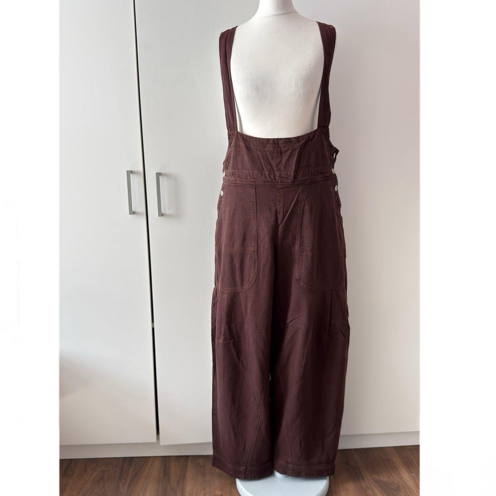Free People Felix Tapered Overalls Brown Cotton RRP £140 Size S Jumpsuit Barrel