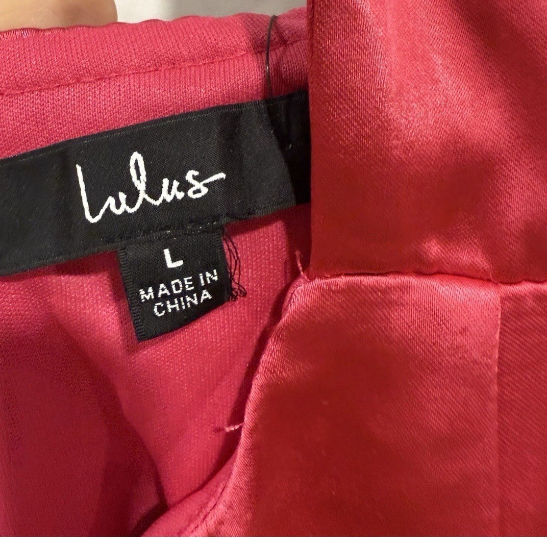 Lulus Fuchsia Satin Silk Halter Wide Leg Jumpsuit Halter Romper Pants Sz Large