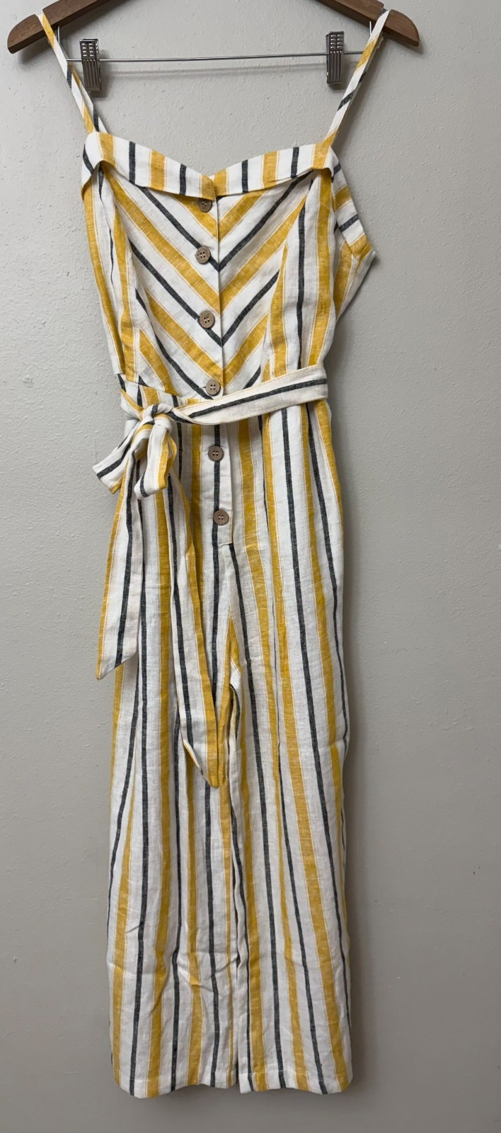 Love Tree Yellow Gray Linen Blend Jumpsuit Medium