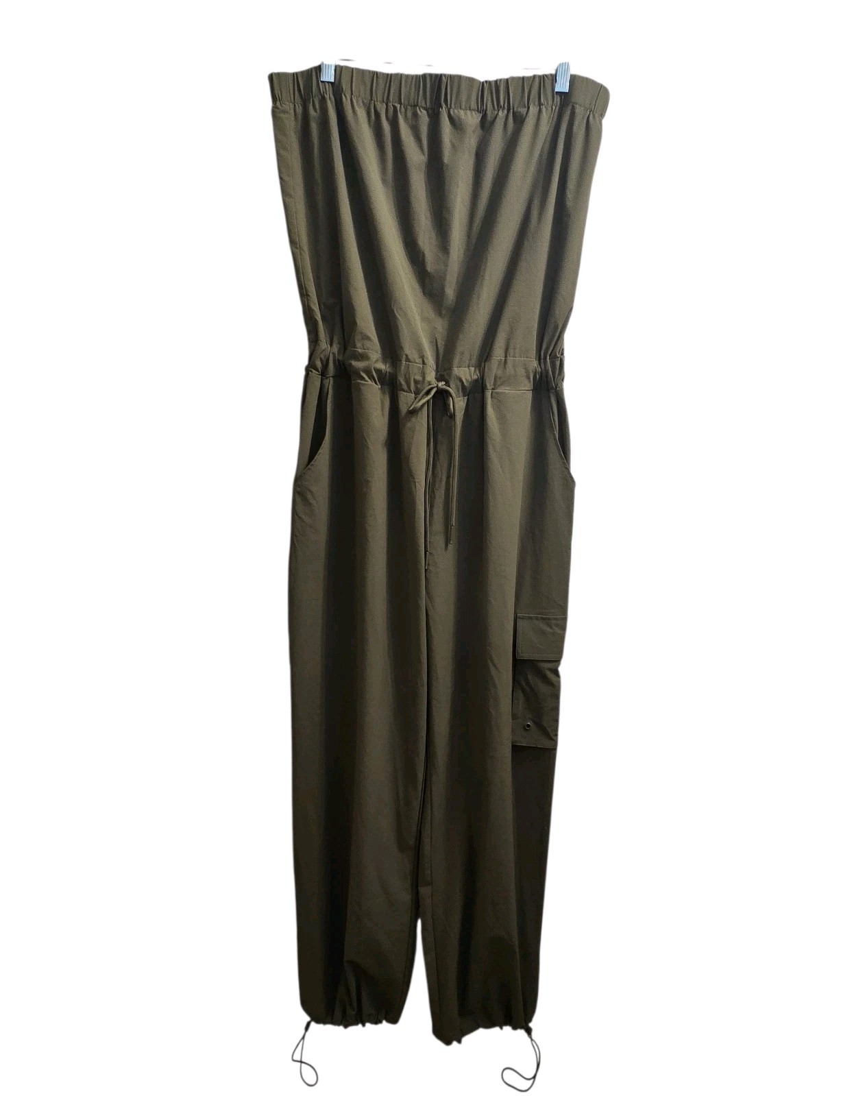 Mono B Green Strapless Cargo Pull-On Cinch Waist Ankles Jumpsuit Women’s 1X NWT