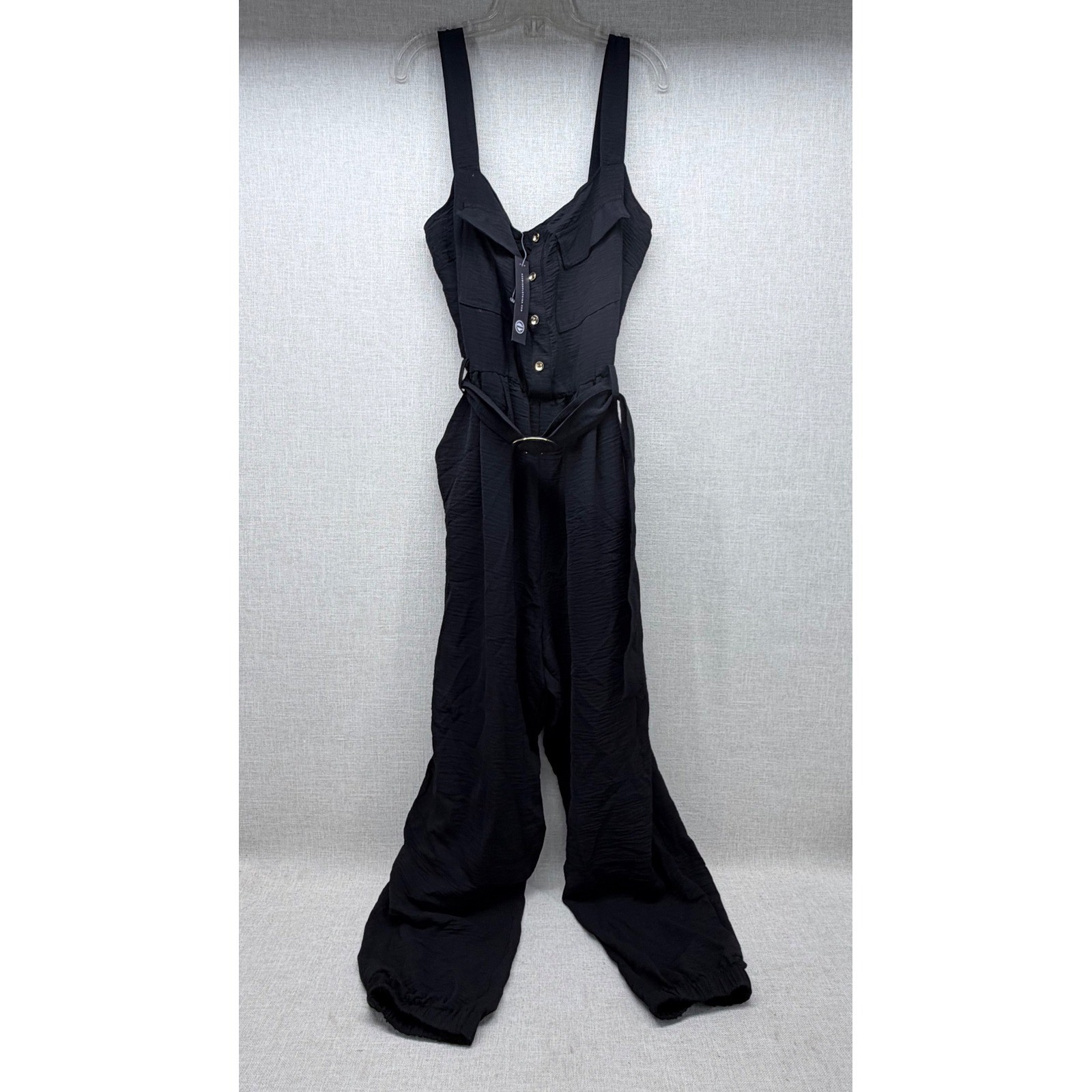 As U Wish Black Textured Sleeveless Jumpsuit XL NWT Utility Jogger Belted