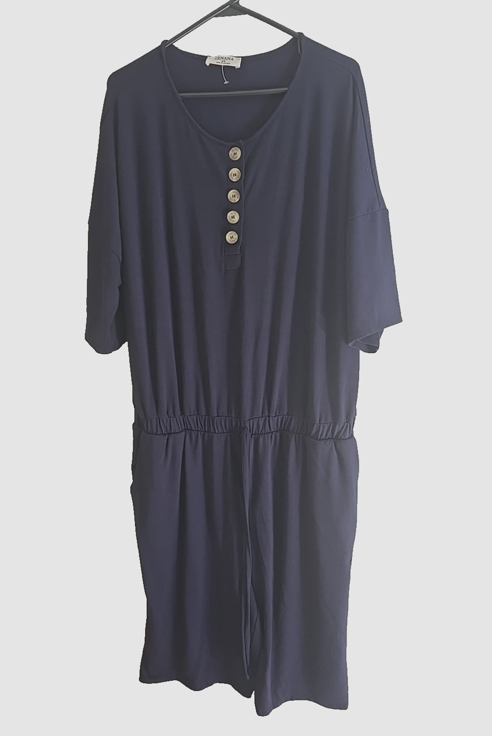 Zenana Navy Blue Henley Tie Waist One Piece Short Sleeve Jumper Womans Size 3X