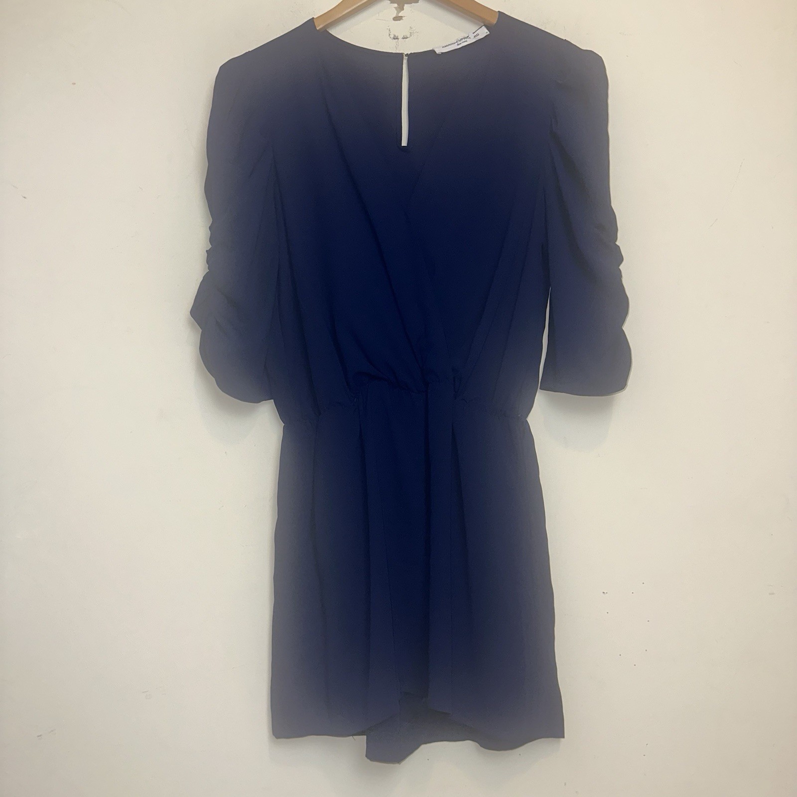 Amanda Uprichard X REVOLVE Romper Women’s MD Blue Ruched Sleeves Key Hole Back
