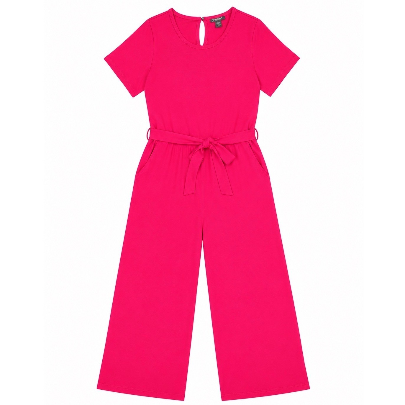 Kate & Mallory Pink Wide Leg Jumpsuit Womens 1X Short Sleeve Tie Waist Culotte