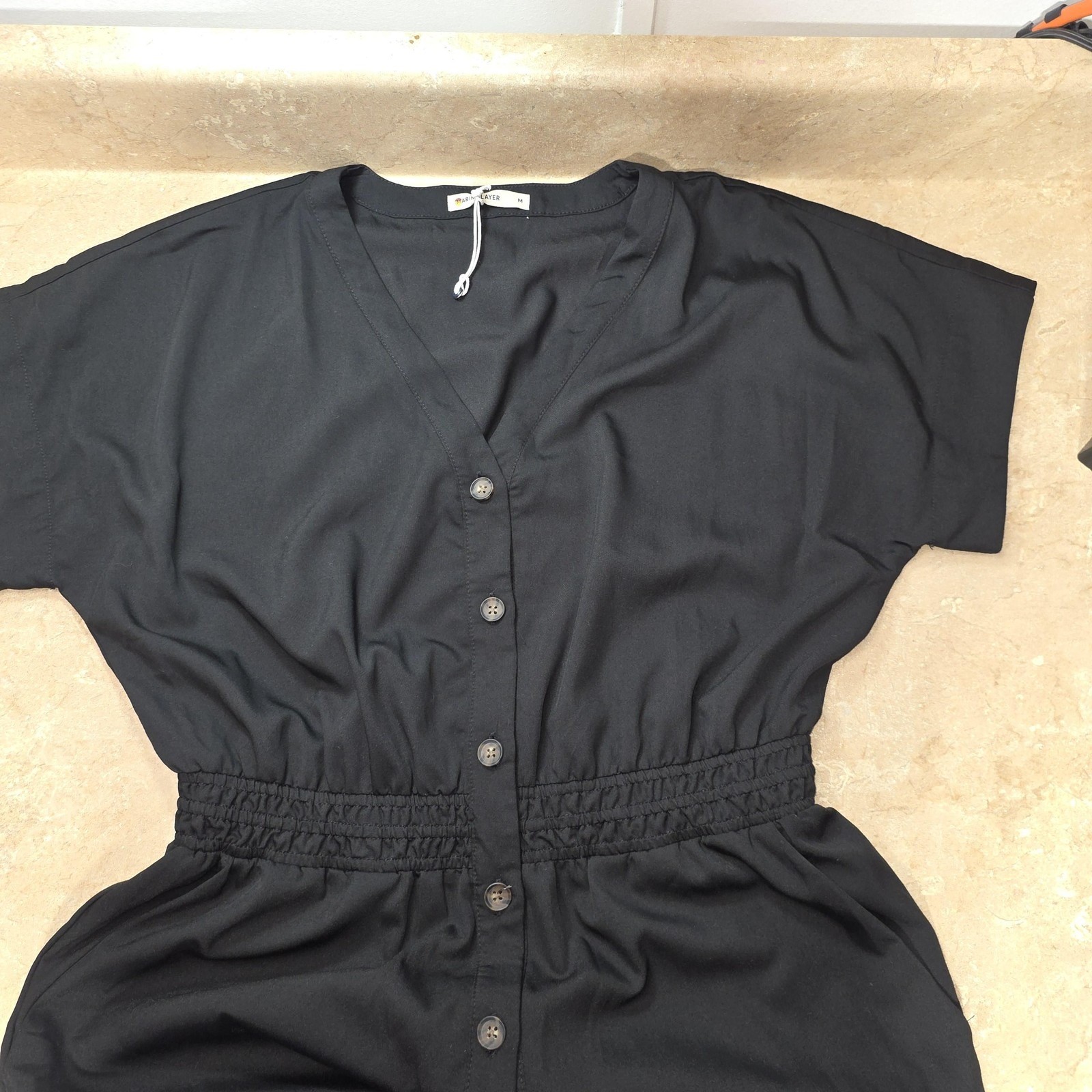 Marine Layer Lia Utility Wide Leg Jumpsuit Women M Black Button Pockets Aviator