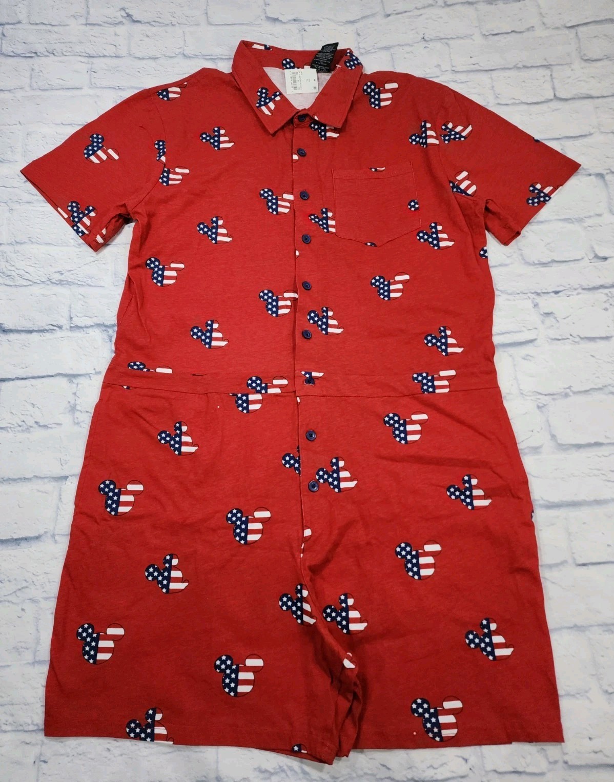 Disney UNISEX SIZE XL Americana Patriotic Romper Mickey Mouse Jumpsuit Red