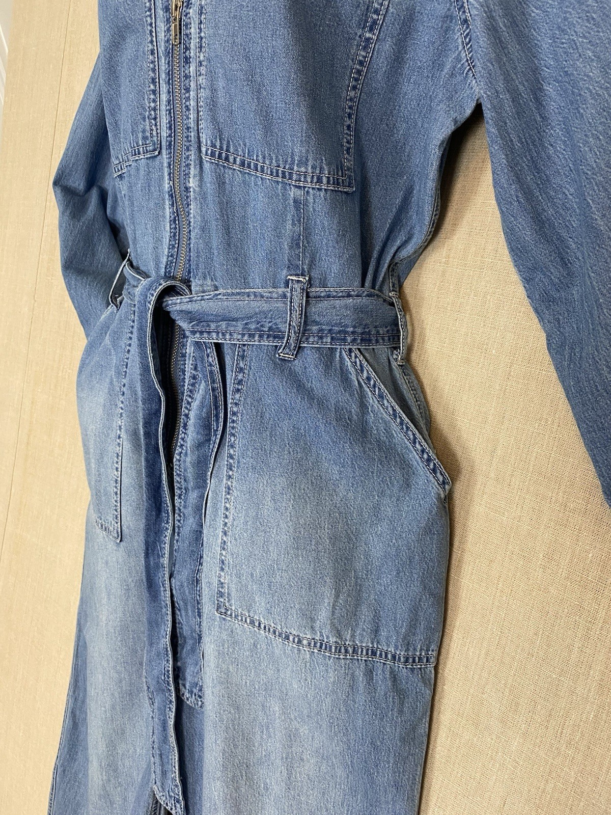 Denim Jumpsuit Sz 10 Indigo Blue Long Sleeve Lightweight Utility Boiler Suit