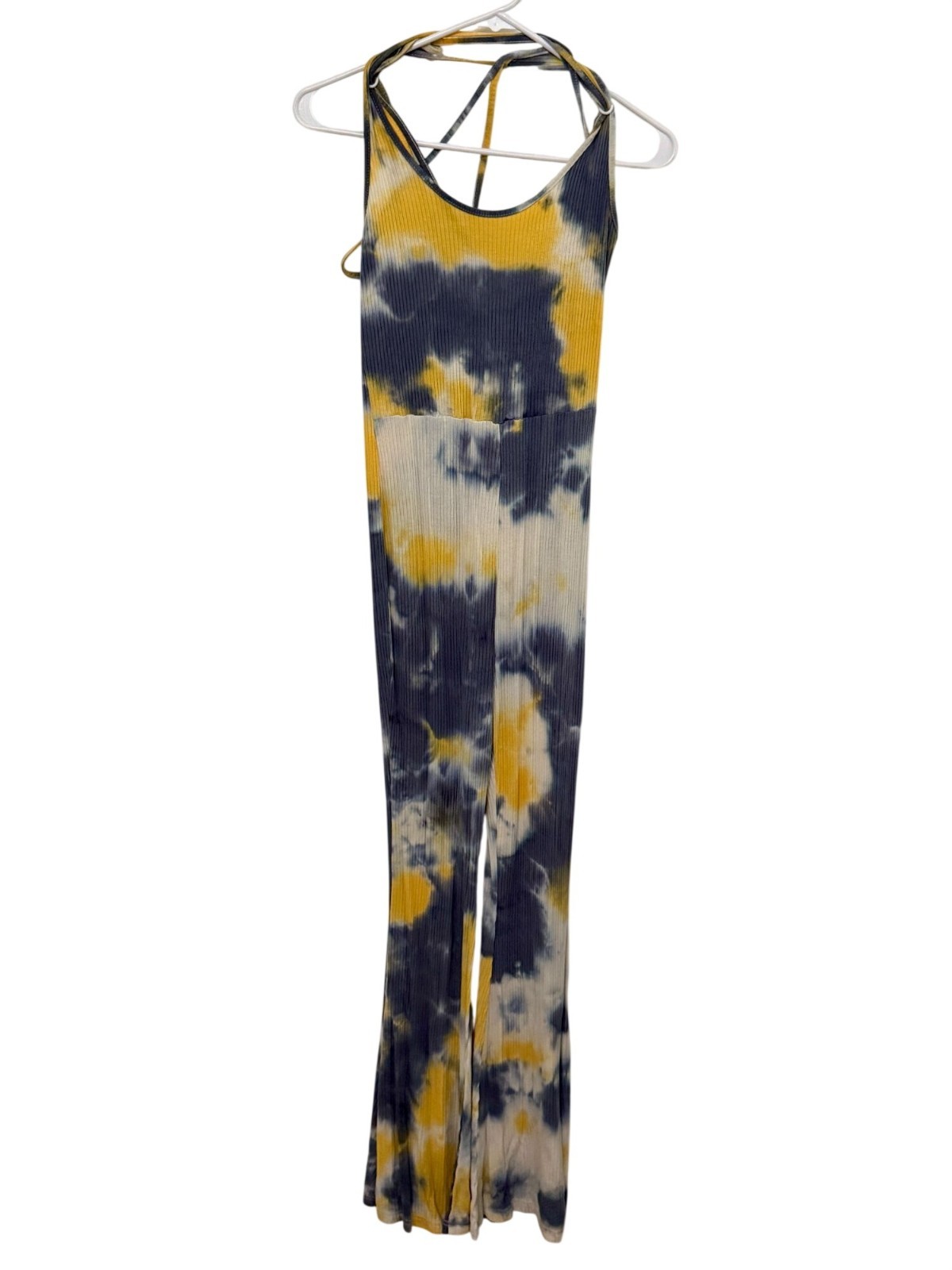 Tie Dye Yellow Bell Bottom Jumpsuit, Size M/L, Festival, Boho,