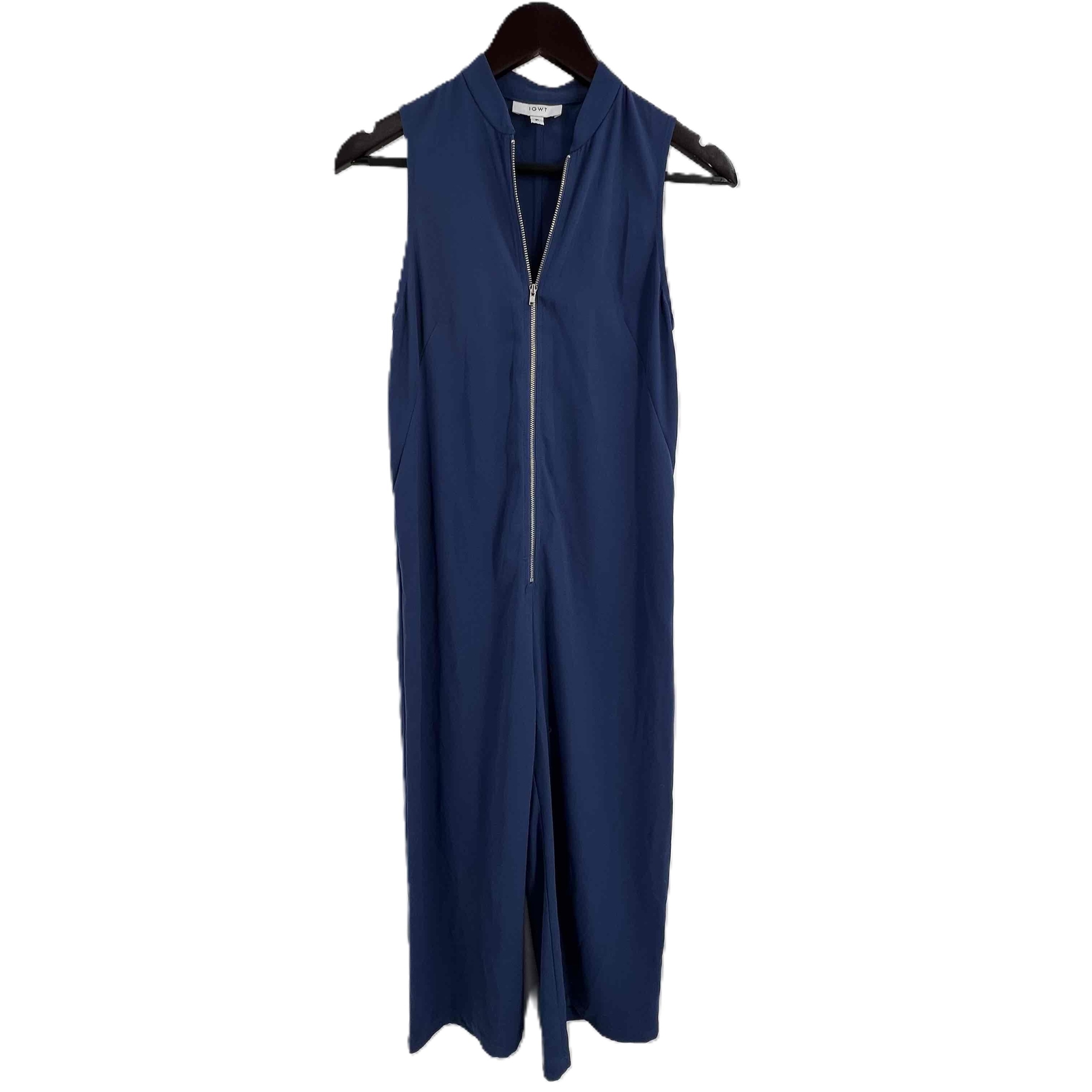 IGWT Blue Sleeveless V Neck Front Zipper Jumpsuit Womens Petite OS