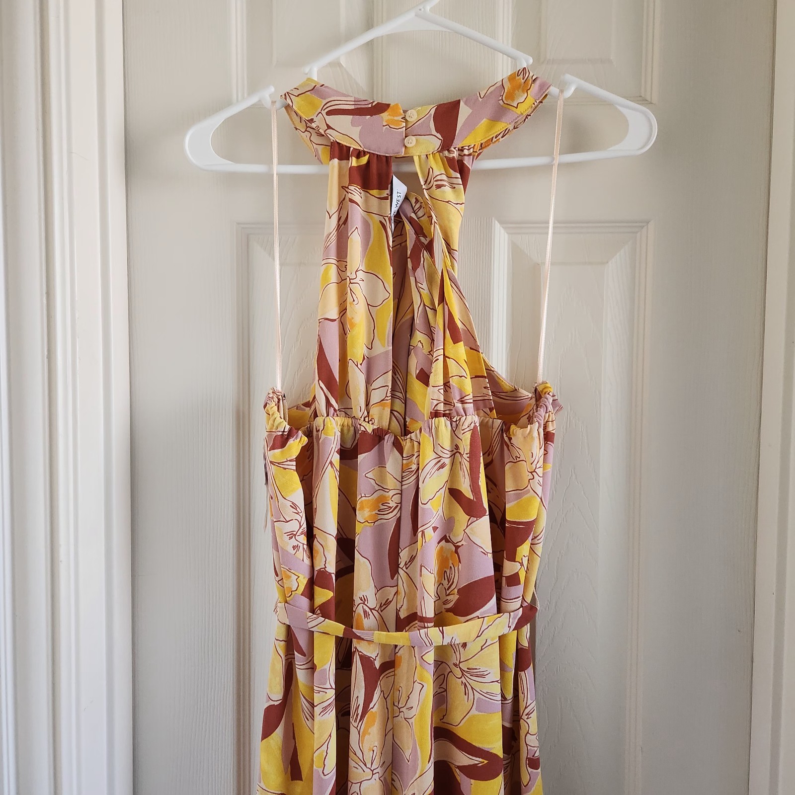 Abstract Plumeria Womens Nine West Crisscross Neck Wide Leg Jumpsuit NWT Size XL