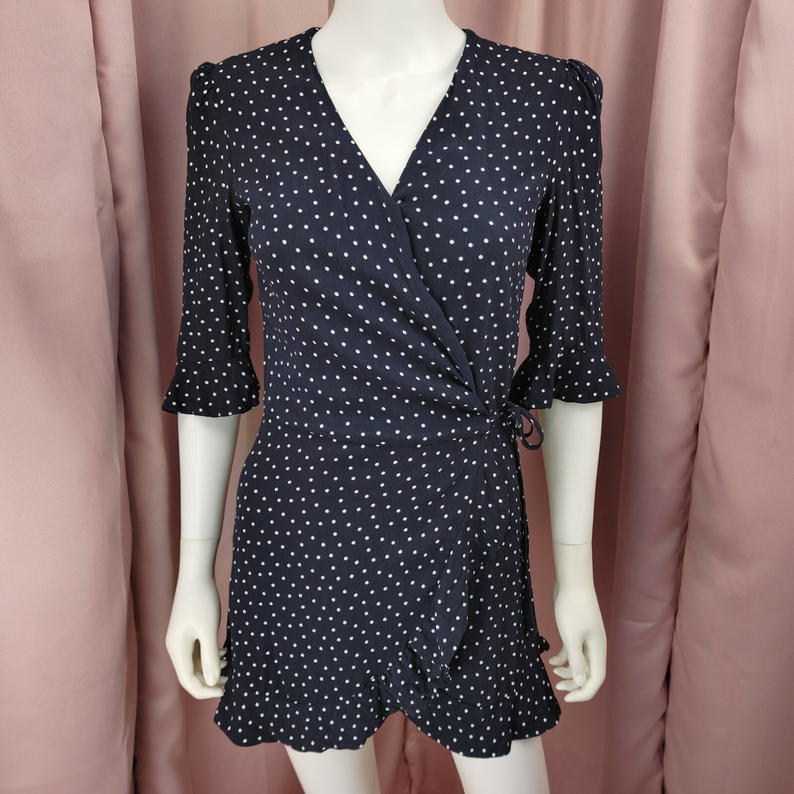 LOFT Ann Taylor Women’s Blue Polka Dot Chiffon Half Sleeve Wrap Romper 00
