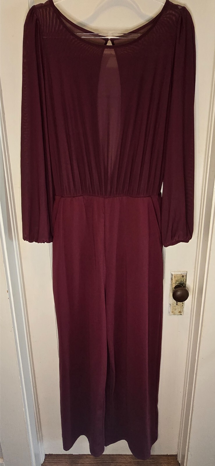 Halara Softlyzero™ Airy Jumpsuit Women M Burgundy Mesh Top Keyhole Back Wide Leg