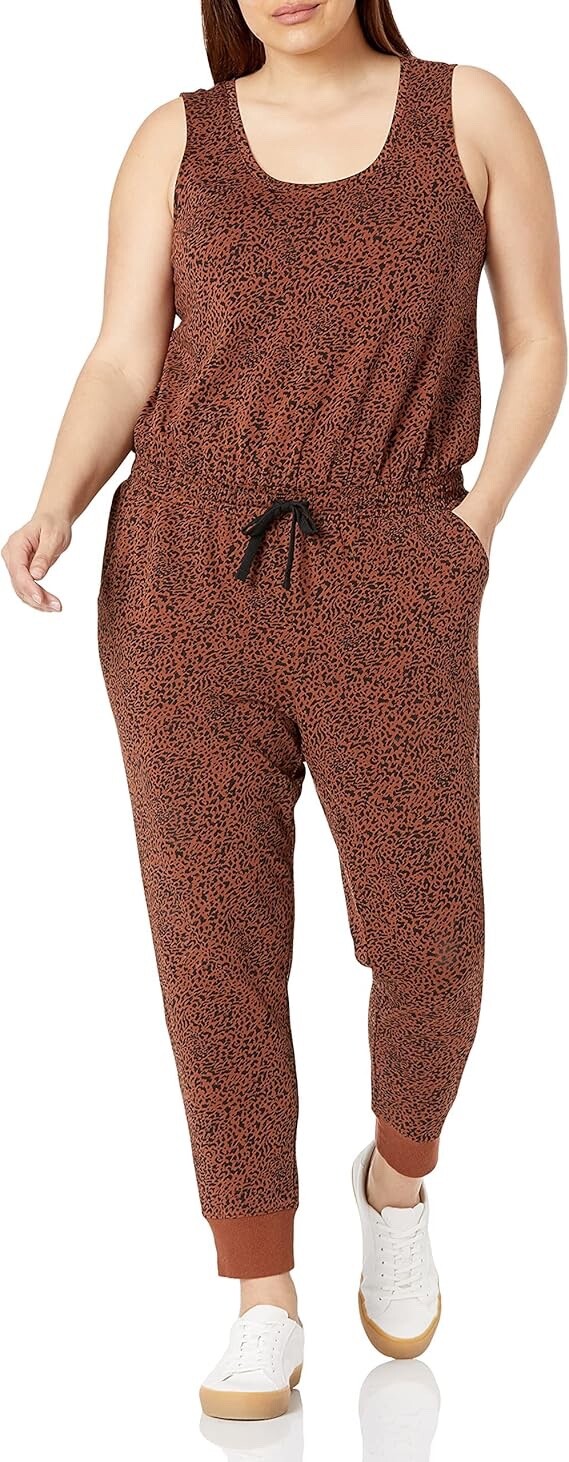 Amazon Essentials Womens Jumpsuit 1X Animal Print Drawstring Outfit New