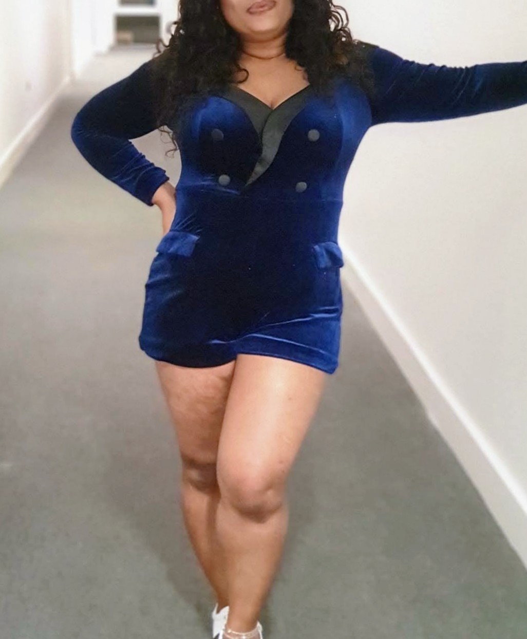 Lavish Alice Royal Blue Velvet Tuxedo Playsuit – Size 14