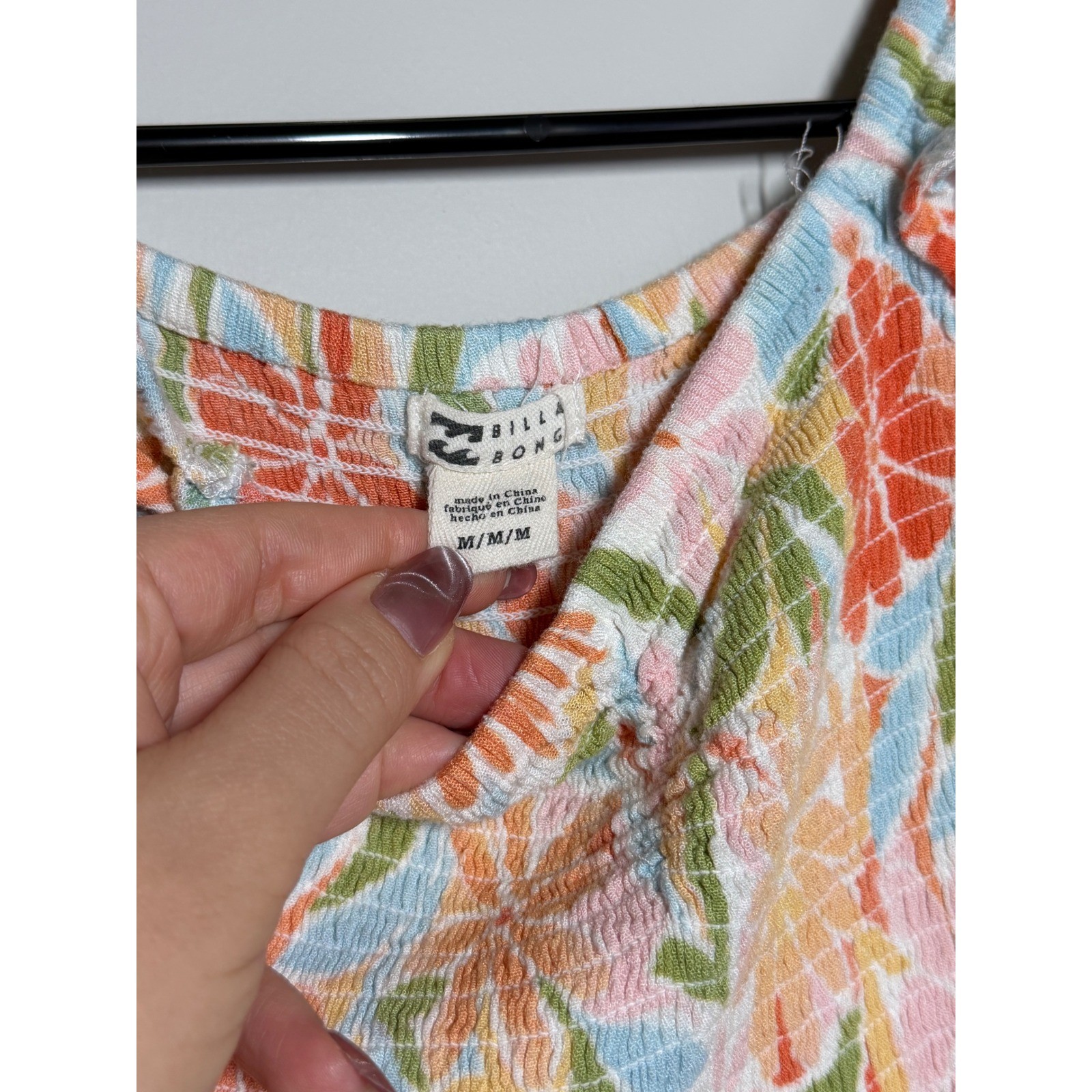 Billabong Floral Smocked Wide Leg Jumpsuit Orange Blue Ruffle BSFHH01S-450