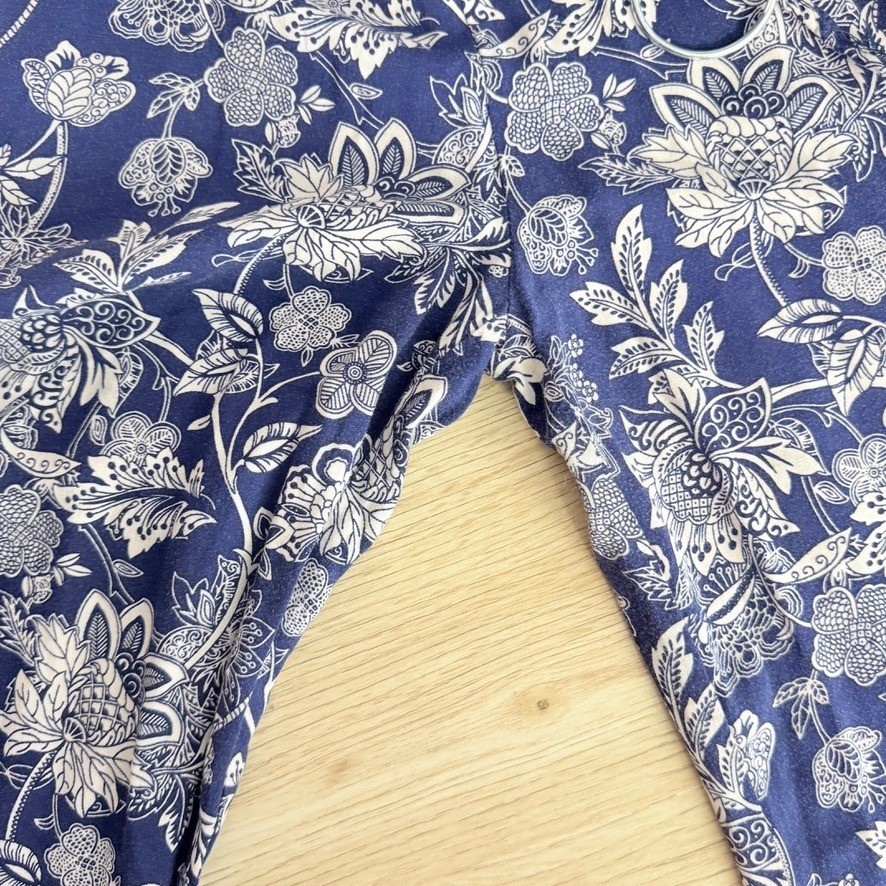 Navy Blue Floral Wide Leg Jumpsuit Medium Spaghetti Strap Elastic Boho Fairy Y2k