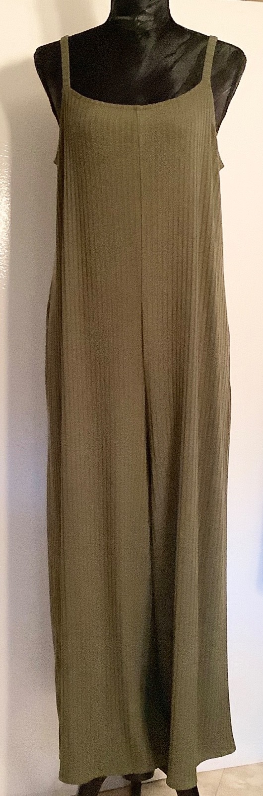 Eileen Fisher NWT Cami Tencel Rib Knit Jumpsuit Medium Olive Stretchy Comfort