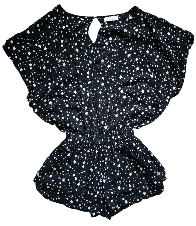 Ava Sky Hawaii Stars Romper V-Neck Pockets Elastic Waist Womens Size Small