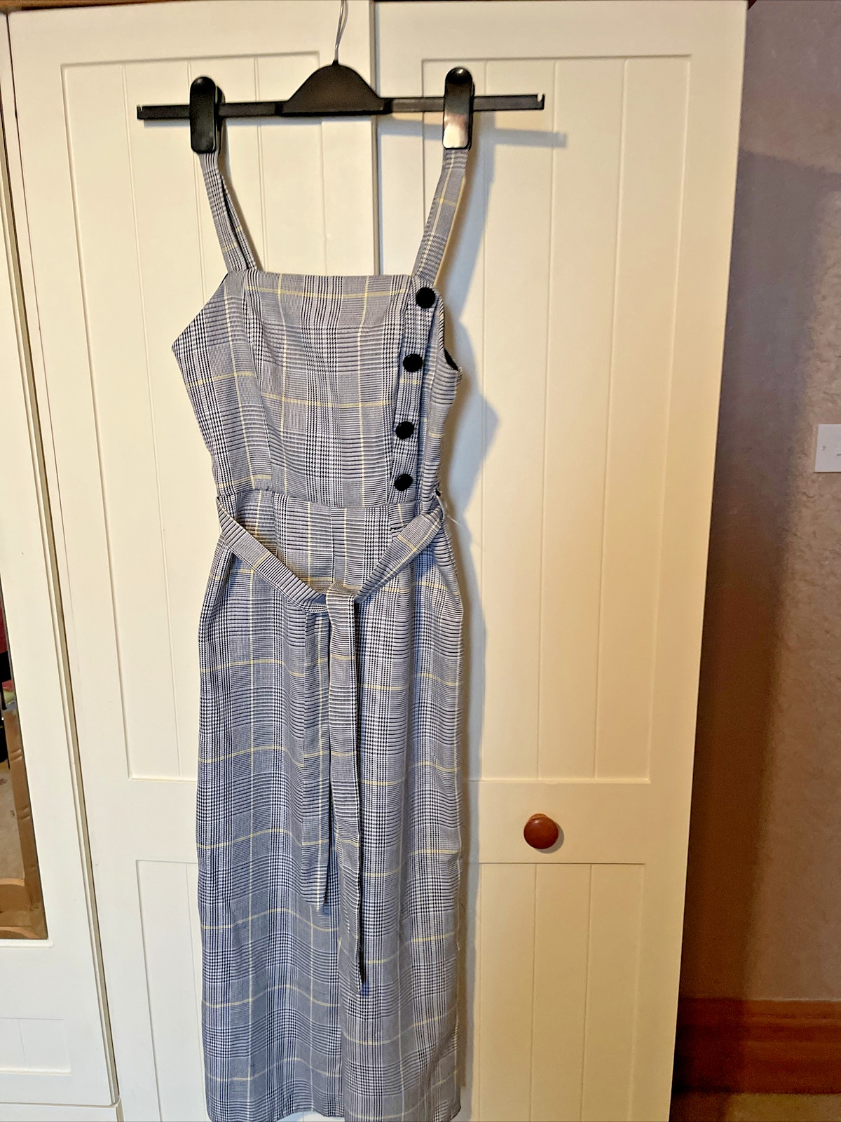 PRIMARK Ladies Cropped Wide Leg Jumpsuit UK Size 4 Grey Check Sleeveless NEW