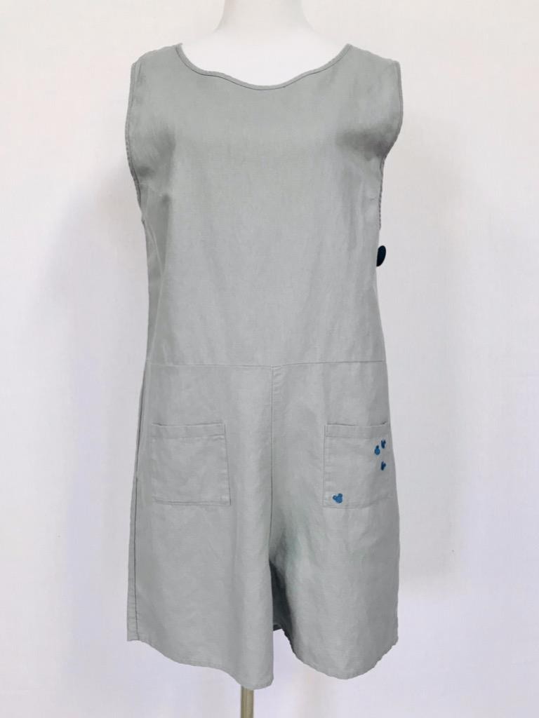 Disney Embroidered Mickey Mouse Romper Plus Size 2X Gray Blue Pockets New NWT