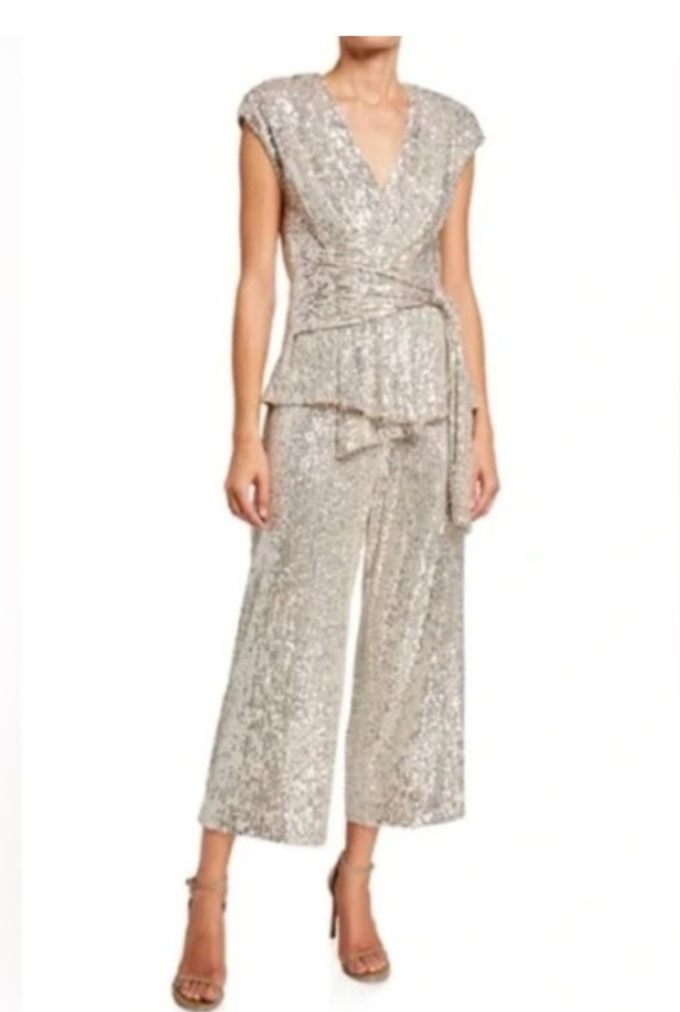 Jay Godfrey Womens Silver Sequin Jumpsuit Size 12 NWT