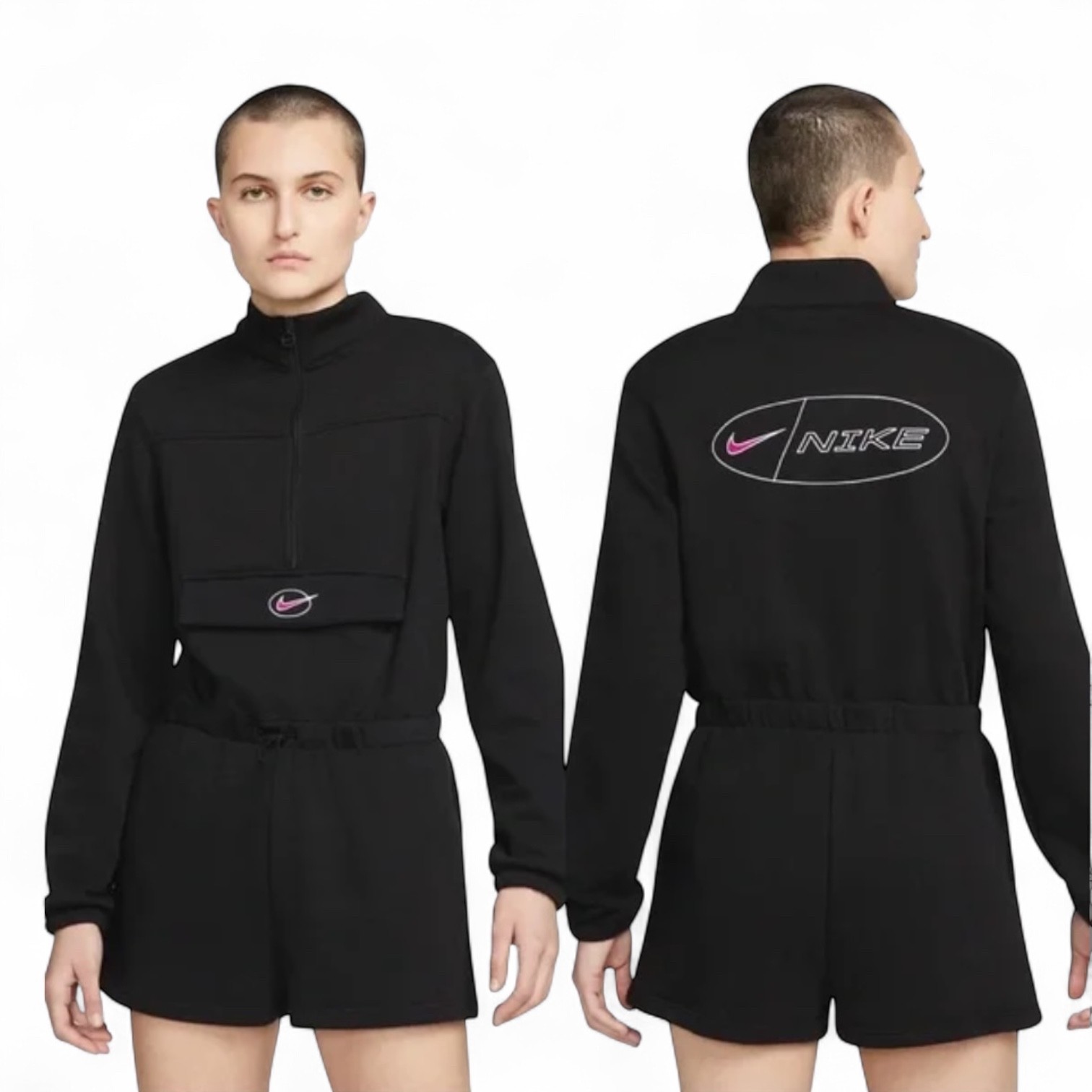 NWT – NIKE Sportswear Icon Clash Fleece 1/2 Zip Romper – Black – Sz. S
