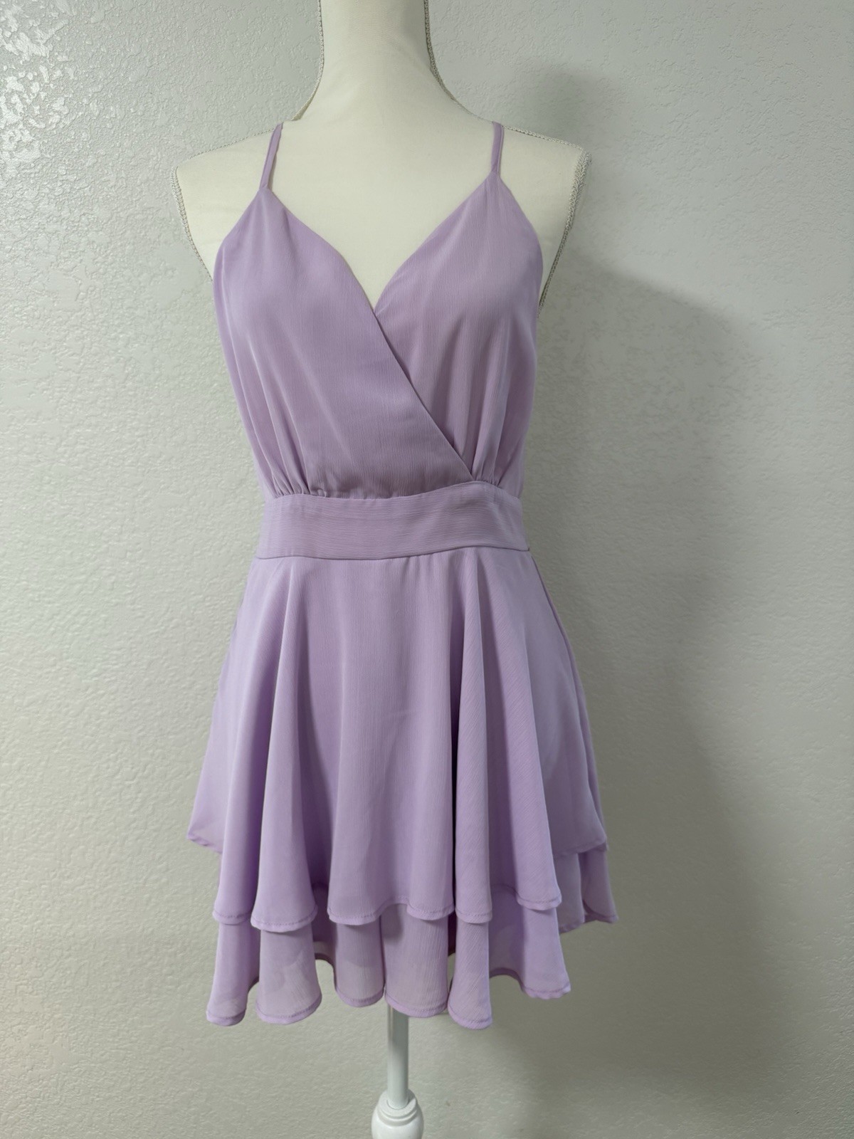 Purple Chiffon V-Neck Spaghetti Strap Tie Back Layered Romper Size M