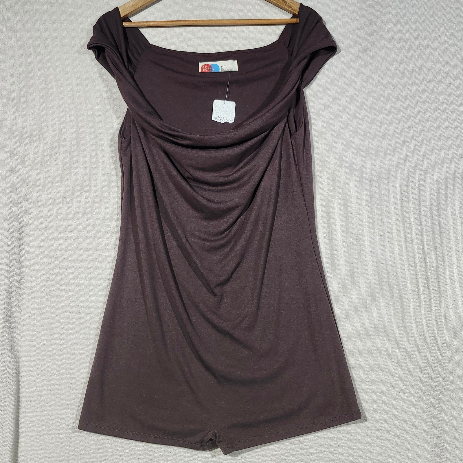 Free People Beach Darkest Chocolate Draped Cowl Neck Romper XL OB2023755 NWT