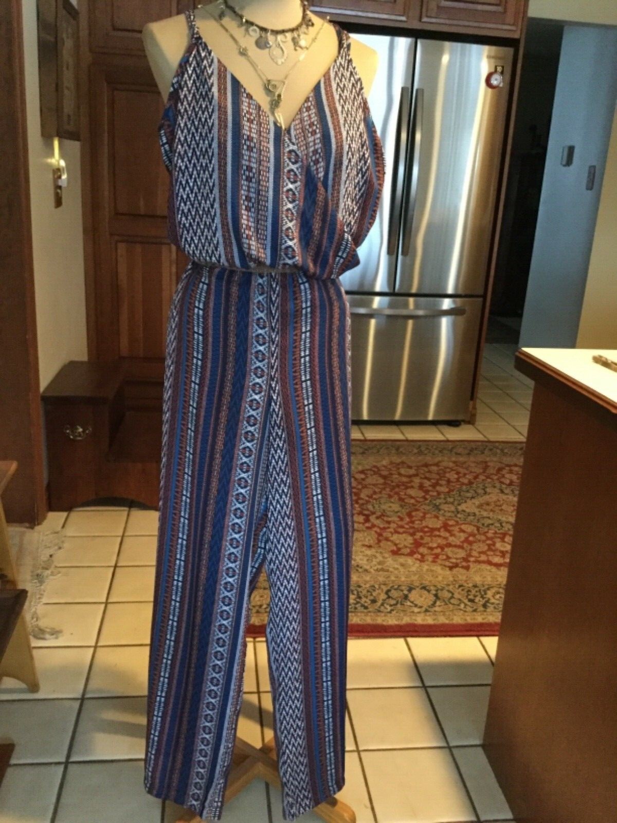 Timing Womens Navy Tribal Jumpsuit Size M New NWT