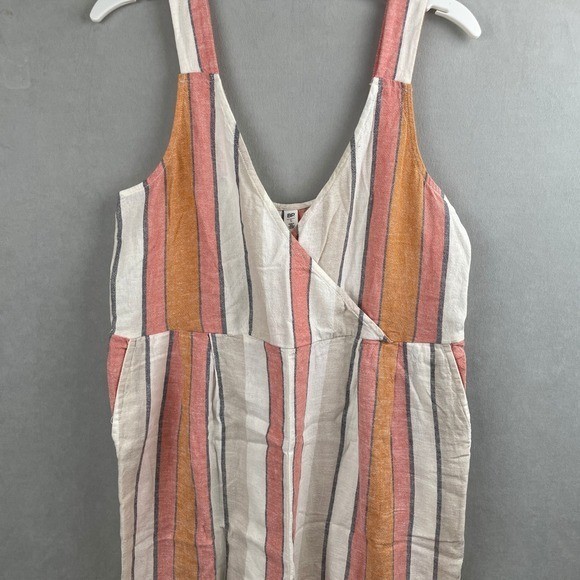 BP. Women Striped Linen Blend Wide Leg Cropped Jumpsuit Coral Mustard Small NEW