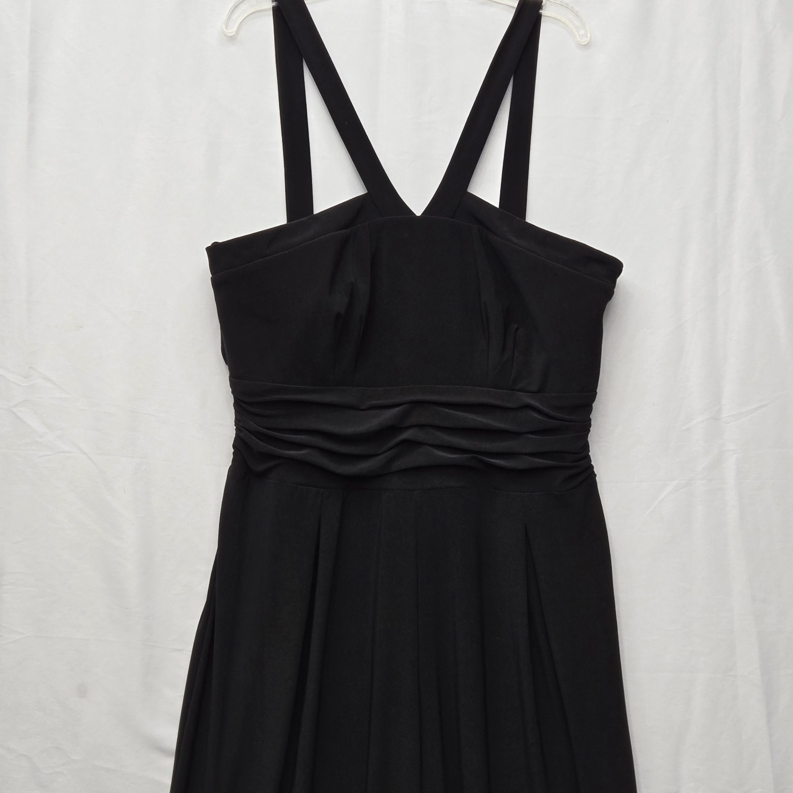 Black Halter-Style Wide Leg Jumpsuit Cross-Strap Neckline Gathered Waistband XL